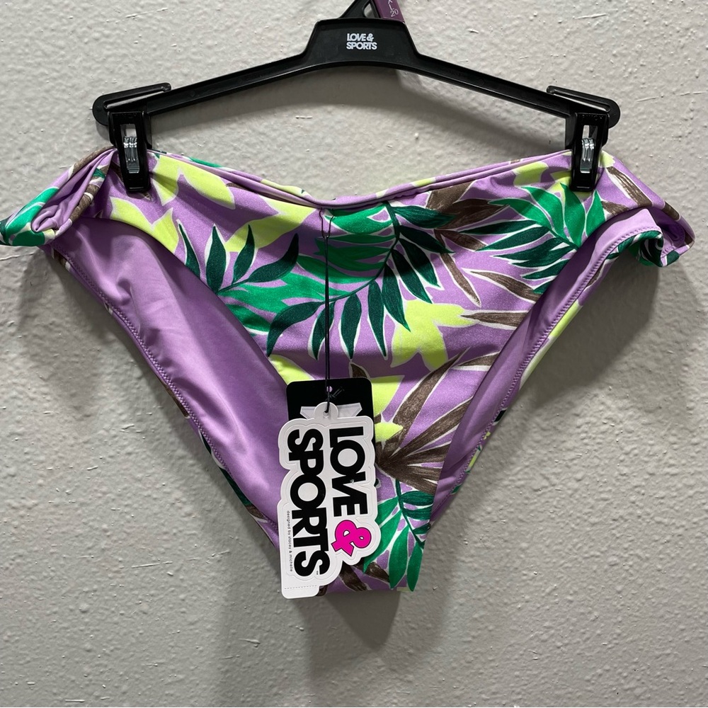 Love & Sports Bikini Bottom Floral Swim Purple Clasic Sheen XXL (20) NWT